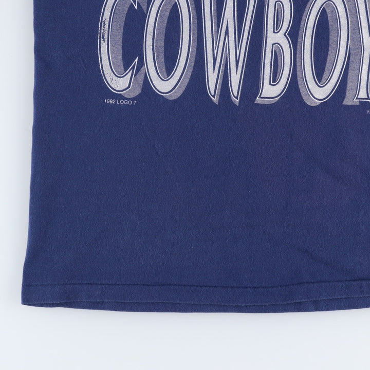 90'S Hanes BEEFY-T Blue Tag NFL Dallas Cowboys Logo Print T-Shirt Made in USA Men's Size L (approx.) cotton navy blue type Vintage Second Hand