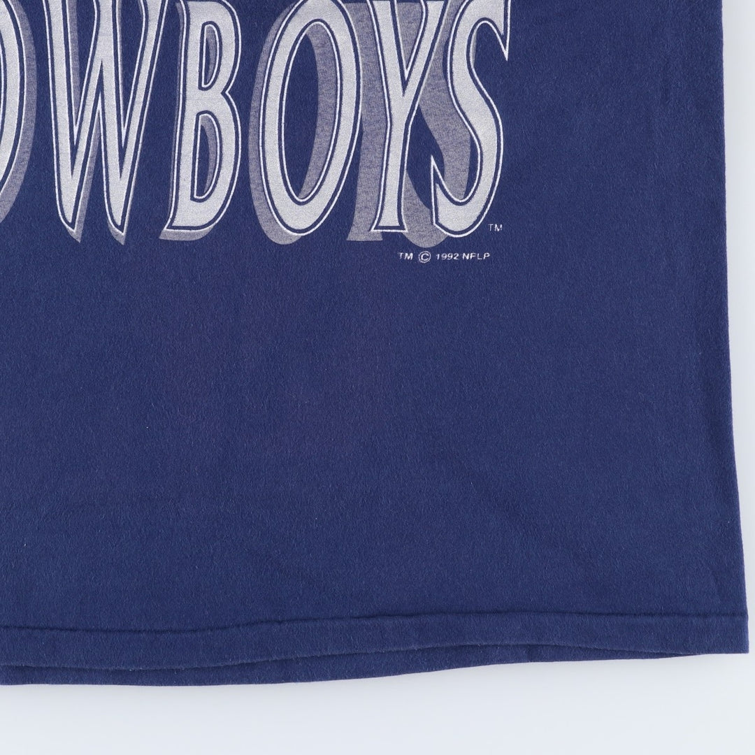 90'S Hanes BEEFY-T Blue Tag NFL Dallas Cowboys Logo Print T-Shirt Made in USA Men's Size L (approx.) cotton navy blue type Vintage Second Hand