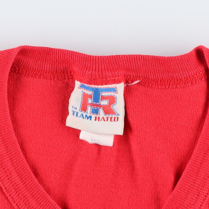 90'S Team Rated NHL Detroit Red Wings 3/4 Sleeve V-Neck Football T-Shirt, Made in USA, Men's Size L (Equivalent), Vintage cotton red type Vintage Second Hand