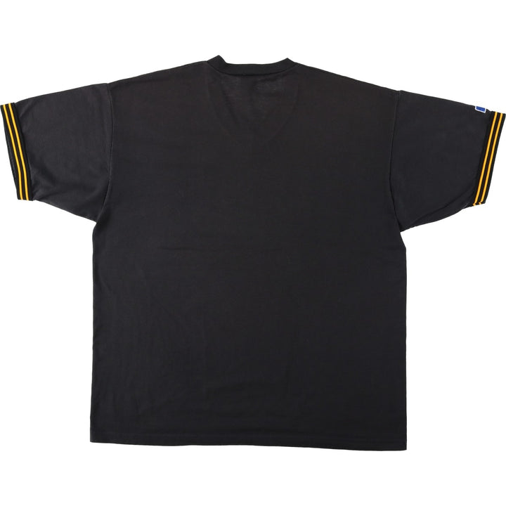 90'S Russell Crowe MLB Pittsburgh Pirates V-neck logo print T-shirt, Made in USA, Men's XL equivalent. cotton black type Vintage Second Hand