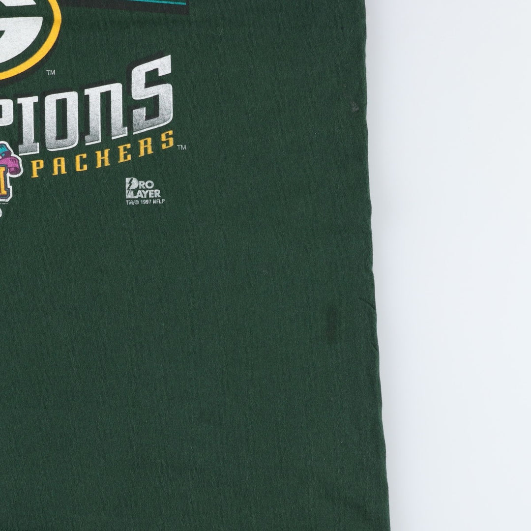 90'S PRO PLAYER NFL Green Bay Packers SUPER BOWL XXXI Sports Print T-Shirt, Made in USA, Men's XL equivalent. cotton Green type dark green Vintage Second Hand