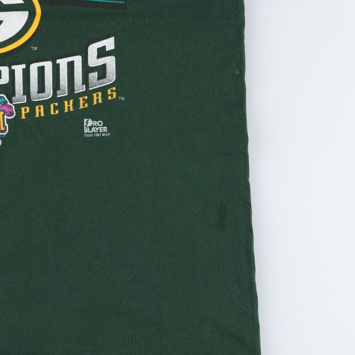 90'S PRO PLAYER NFL Green Bay Packers SUPER BOWL XXXI Sports Print T-Shirt, Made in USA, Men's XL equivalent. cotton Green type dark green Vintage Second Hand