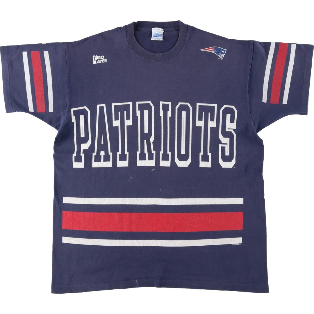90'S Salem Pro Player NFL New England Patriots Sports Print T-Shirt, Made in USA, Men's Size L (approx.) cotton navy blue type Vintage Second Hand