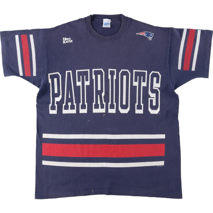 90'S Salem Pro Player NFL New England Patriots Sports Print T-Shirt, Made in USA, Men's Size L (approx.) cotton navy blue type Vintage Second Hand