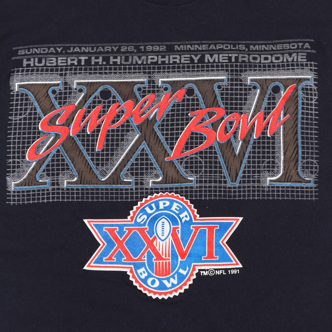 90'S Logo 7 Super Bowl XXVI Sports Print T-Shirt, Made in USA, Men's XL equivalent, Vintage cotton black type Vintage Second Hand