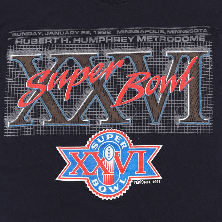 90'S Logo 7 Super Bowl XXVI Sports Print T-Shirt, Made in USA, Men's XL equivalent, Vintage cotton black type Vintage Second Hand