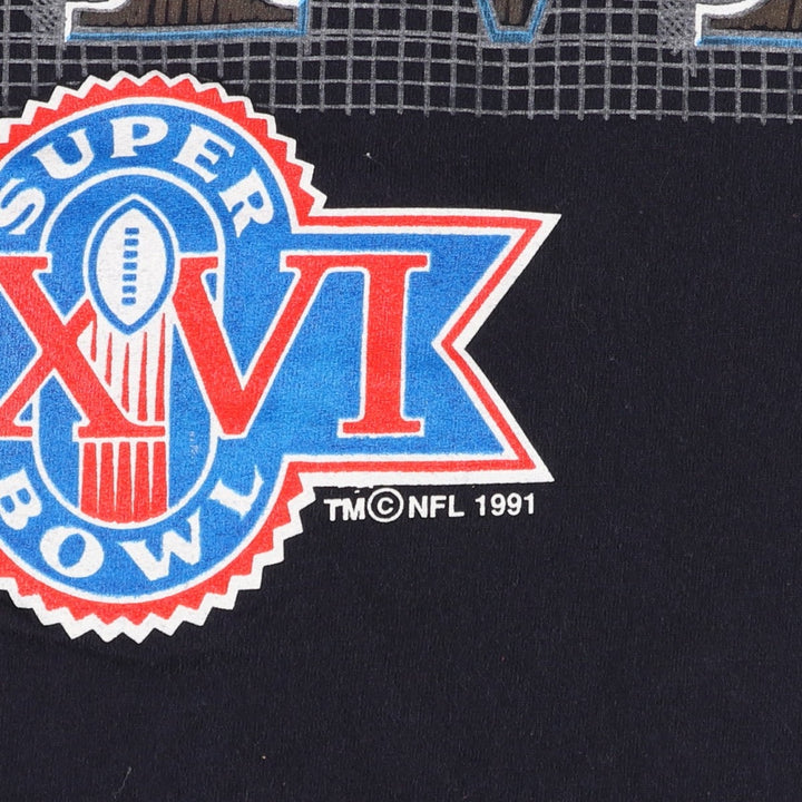 90'S Logo 7 Super Bowl XXVI Sports Print T-Shirt, Made in USA, Men's XL equivalent, Vintage cotton black type Vintage Second Hand