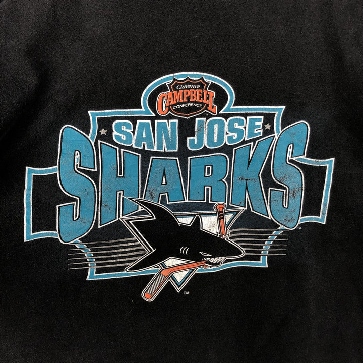 90'S HOME TEAM ADVANTAGE NHL SAN JOSE SHARKS Logo Print T-Shirt, Made in USA, Men's XL (approx.) cotton black type Vintage Second Hand