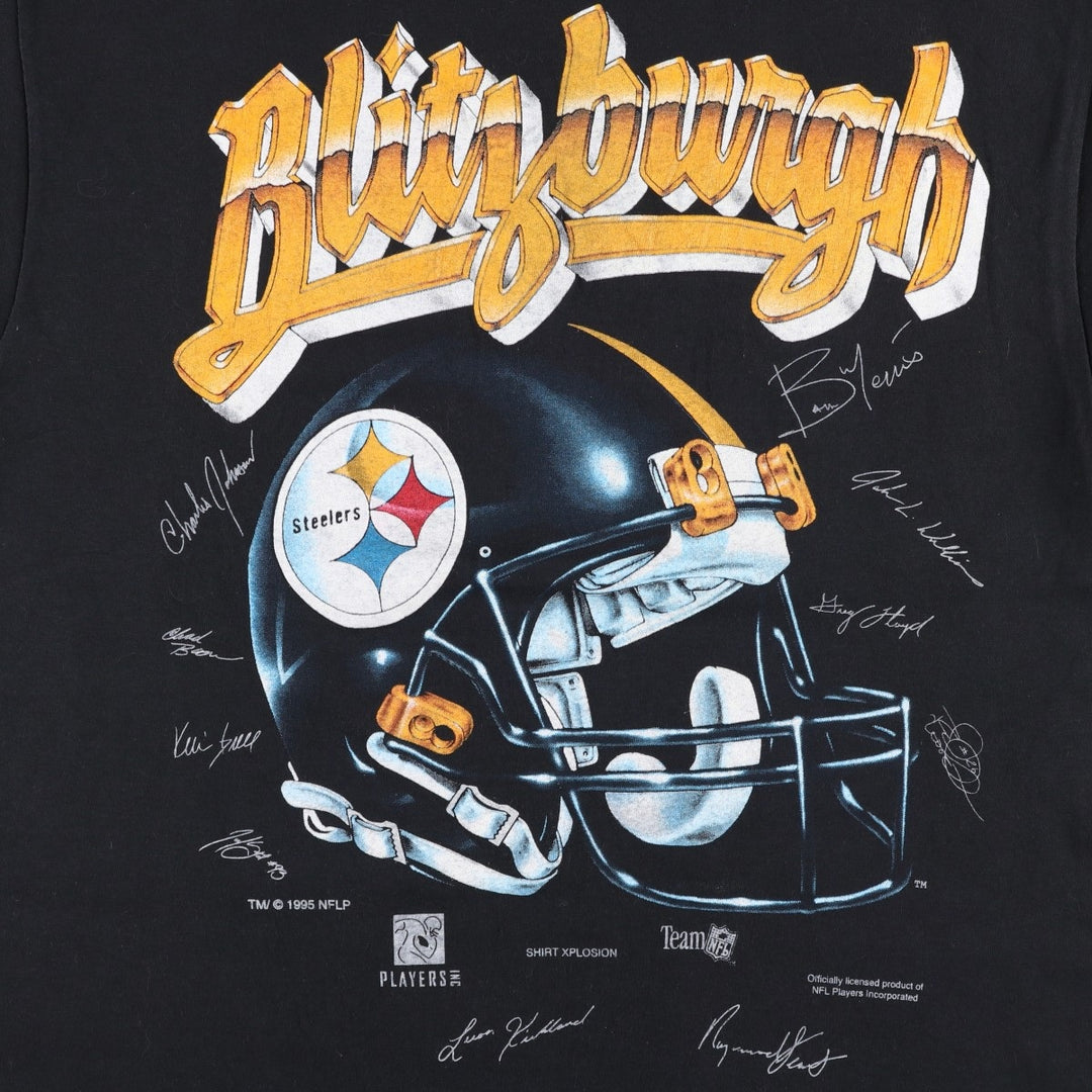 90'S Delta NFL Pittsburgh Steelers sports print t-shirt, men's size L equivalent, vintage. cotton black type Vintage Second Hand