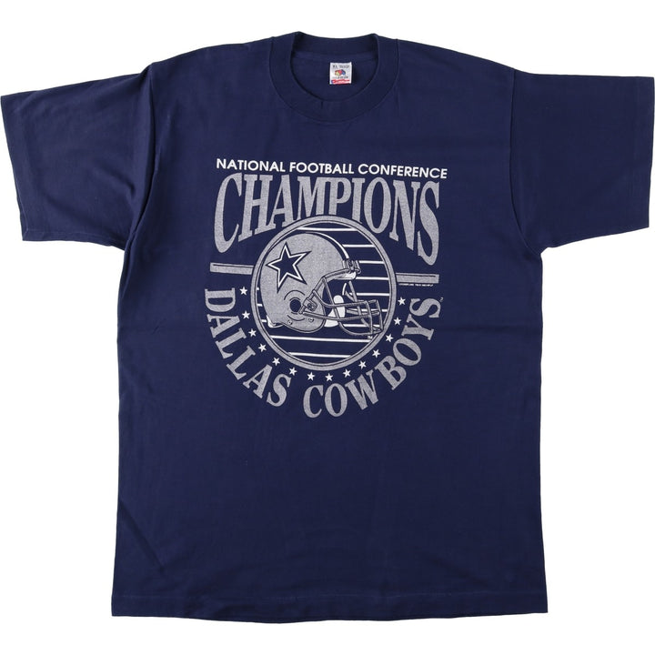 90'S Fruit of the Loom NFL Dallas Cowboys sports print t-shirt, made in USA, men's size XL (approx.) cotton navy blue type Vintage Second Hand