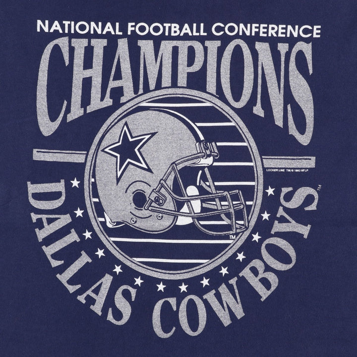 90'S Fruit of the Loom NFL Dallas Cowboys sports print t-shirt, made in USA, men's size XL (approx.) cotton navy blue type Vintage Second Hand