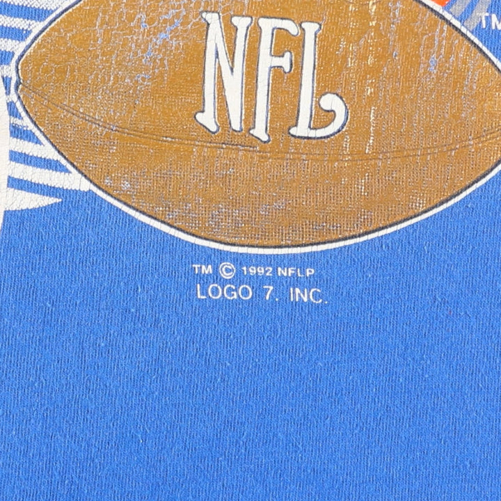90'S Logo 7 NFL Denver Broncos Logo Print T-Shirt, Made in USA, Men's Size L (approx.), Vintage cotton blue type Vintage Second Hand