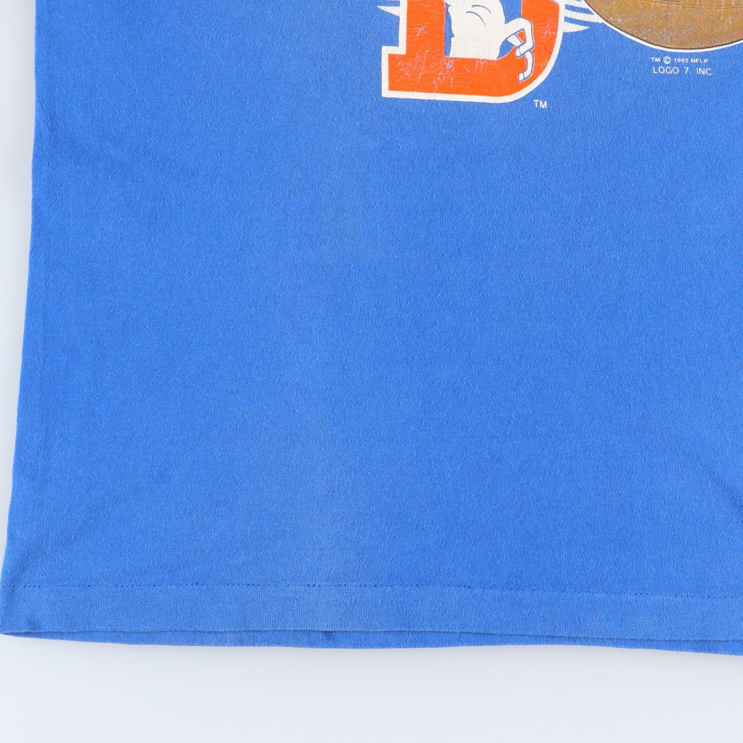 90'S Logo 7 NFL Denver Broncos Logo Print T-Shirt, Made in USA, Men's Size L (approx.), Vintage cotton blue type Vintage Second Hand