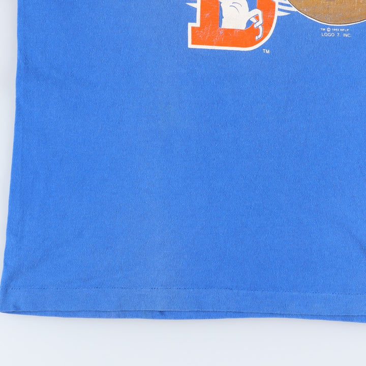 90'S Logo 7 NFL Denver Broncos Logo Print T-Shirt, Made in USA, Men's Size L (approx.), Vintage cotton blue type Vintage Second Hand