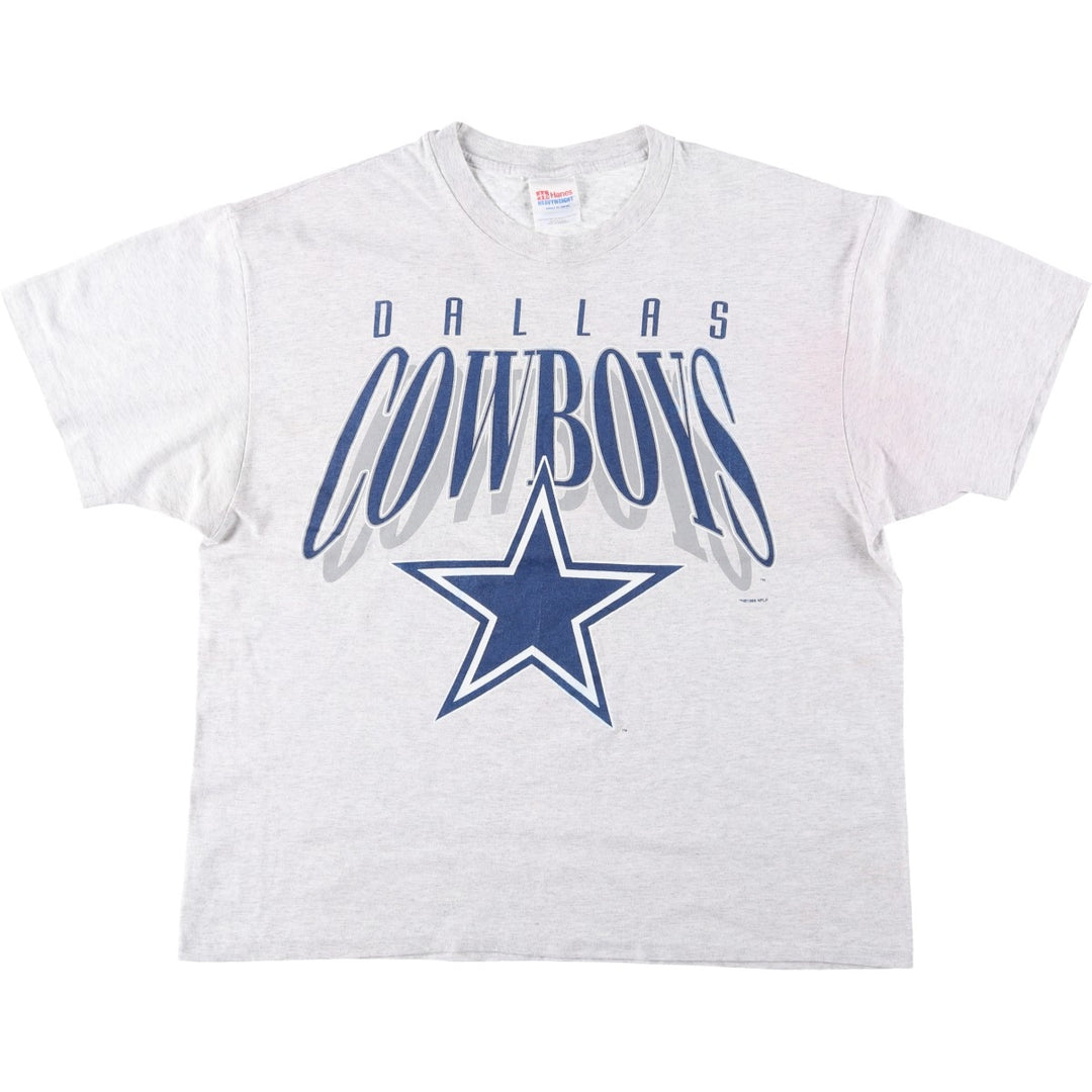90'S Hanes Heavyweight NFL Dallas Cowboys Logo Print T-Shirt, Made in USA, Men's XL (approx.) cotton gray type Vintage Second Hand
