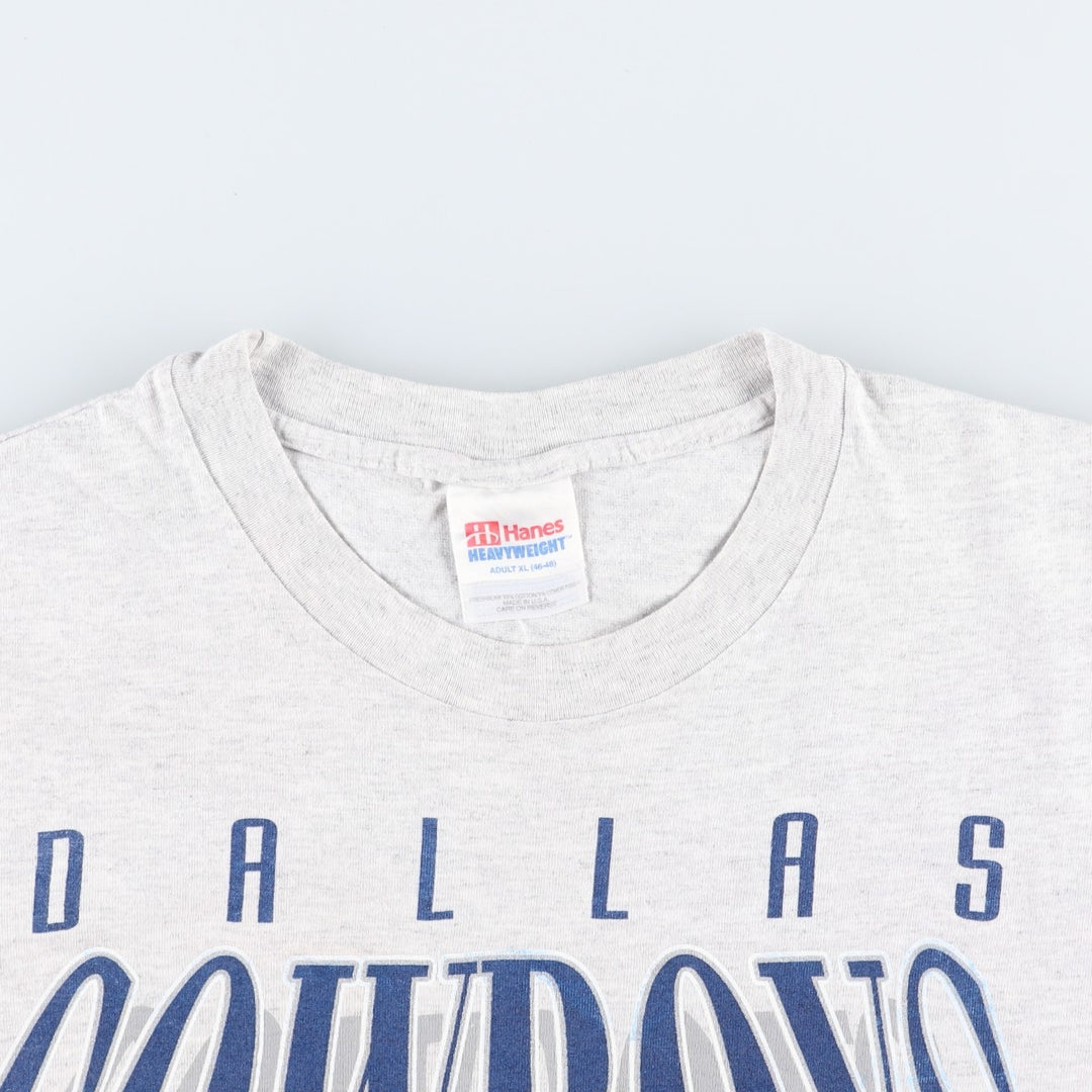 90'S Hanes Heavyweight NFL Dallas Cowboys Logo Print T-Shirt, Made in USA, Men's XL (approx.) cotton gray type Vintage Second Hand