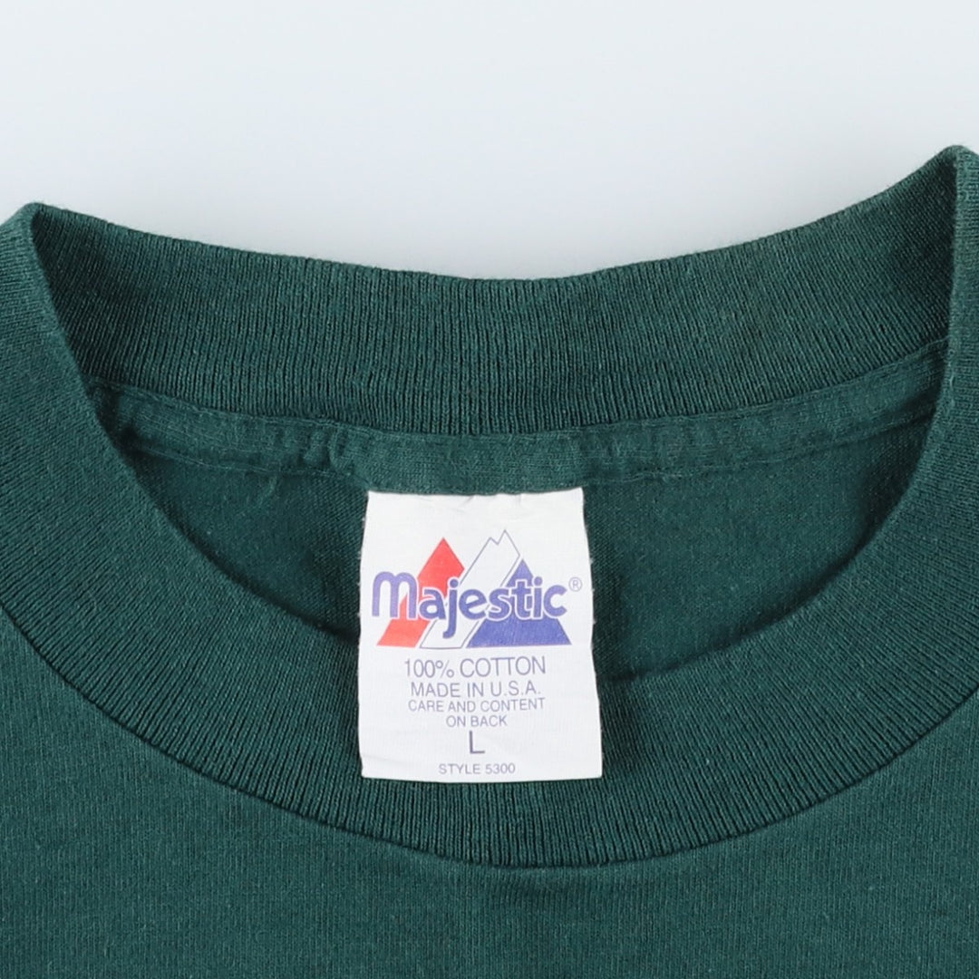 90'S Majestic MLB Oakland Athletics Logo Print T-Shirt, Made in USA, Men's Size L (Equivalent), Vintage cotton dark green Vintage Second Hand