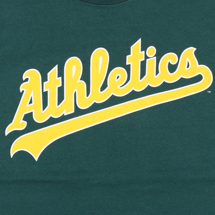 90'S Majestic MLB Oakland Athletics Logo Print T-Shirt, Made in USA, Men's Size L (Equivalent), Vintage cotton dark green Vintage Second Hand
