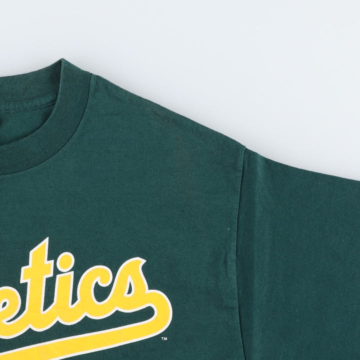 90'S Majestic MLB Oakland Athletics Logo Print T-Shirt, Made in USA, Men's Size L (Equivalent), Vintage cotton dark green Vintage Second Hand