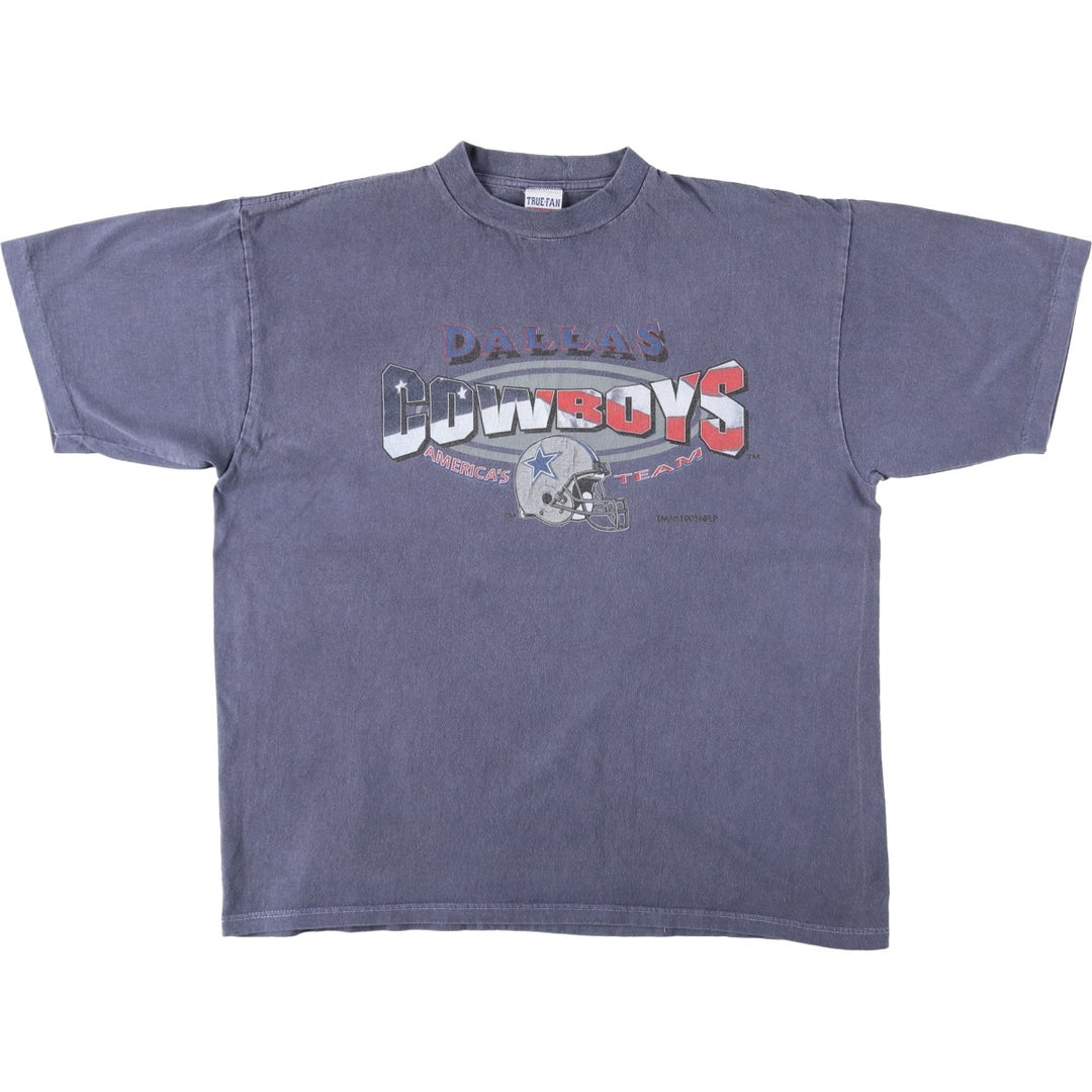 90'S TRUE-FAN NFL DALLAS COWBOYS (Dallas Cowboys) American flag pattern sports print T-shirt, Made in USA, Men's size L (approx.) cotton navy blue type Vintage Second Hand
