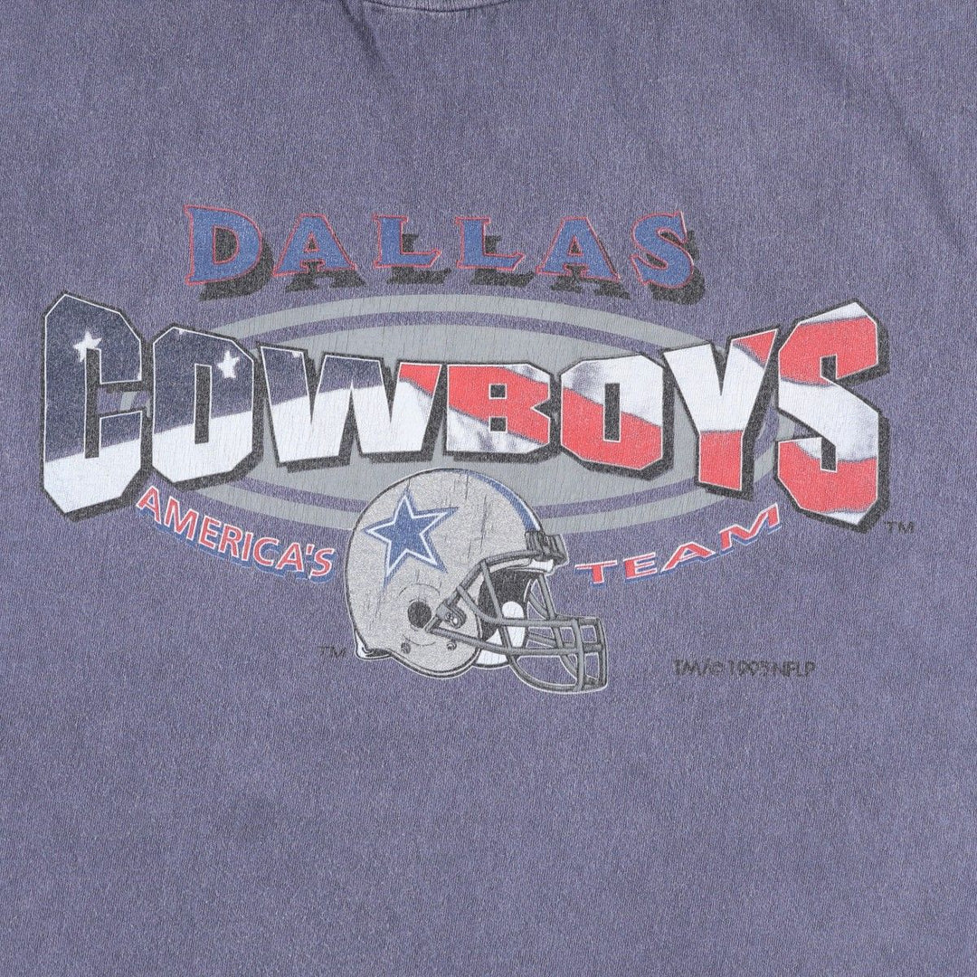 90'S TRUE-FAN NFL DALLAS COWBOYS (Dallas Cowboys) American flag pattern sports print T-shirt, Made in USA, Men's size L (approx.) cotton navy blue type Vintage Second Hand