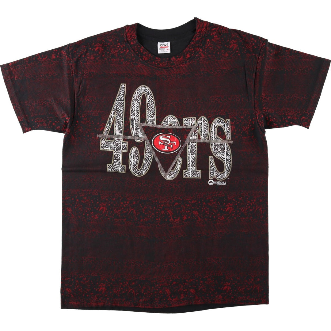 90'S Anvil NFL San Francisco 49ers All-Over Print Sports Print T-Shirt, Made in USA cotton black type Vintage Second Hand