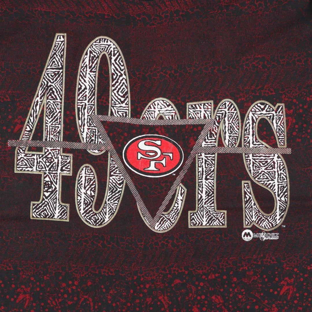 90'S Anvil NFL San Francisco 49ers All-Over Print Sports Print T-Shirt, Made in USA cotton black type Vintage Second Hand