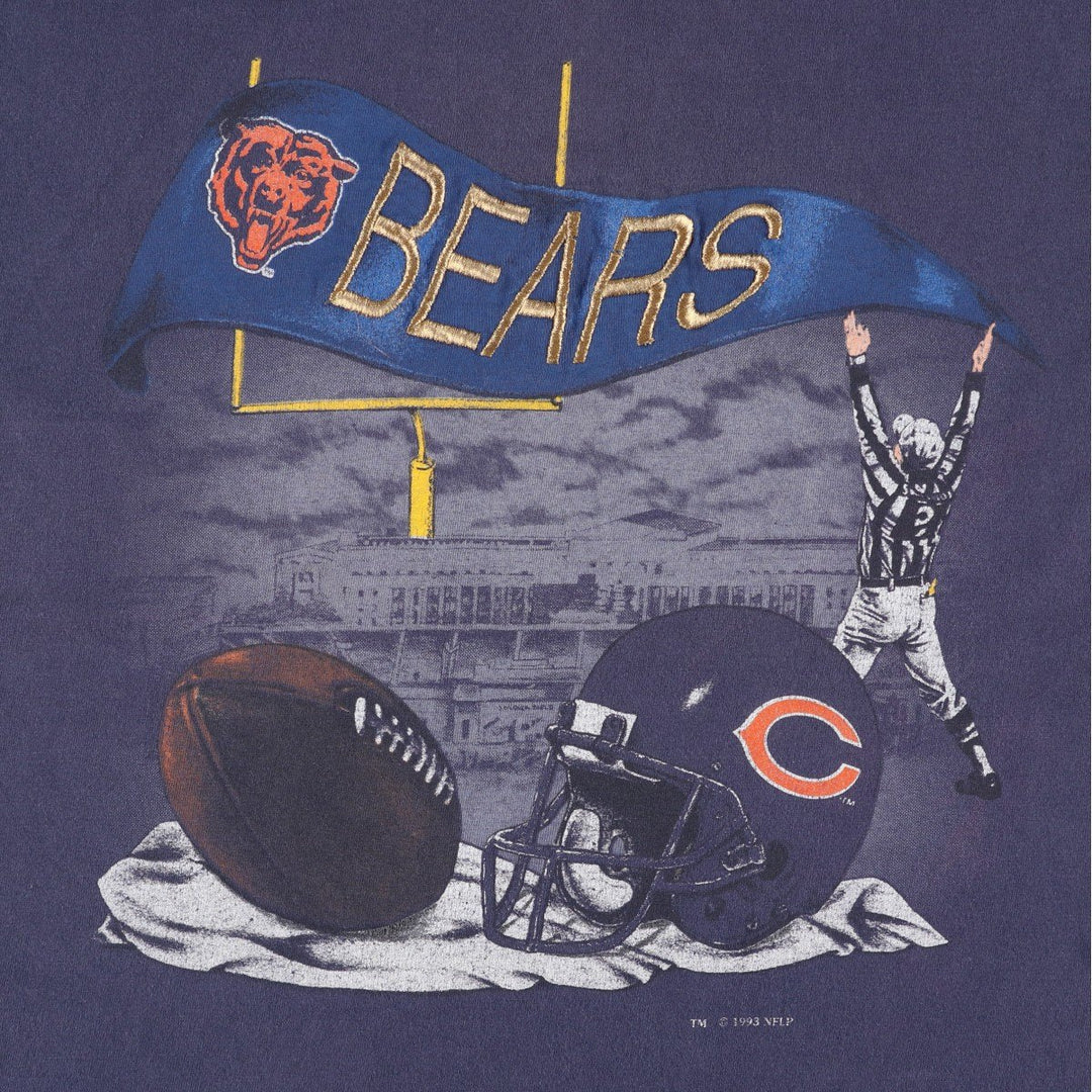 90'S NUTMEG NFL CHICAGO BEARS Sports Print T-Shirt, Made in USA, Men's XL equivalent, Vintage cotton navy blue type Vintage Second Hand
