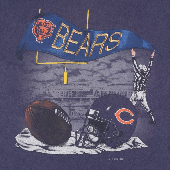 90'S NUTMEG NFL CHICAGO BEARS Sports Print T-Shirt, Made in USA, Men's XL equivalent, Vintage cotton navy blue type Vintage Second Hand