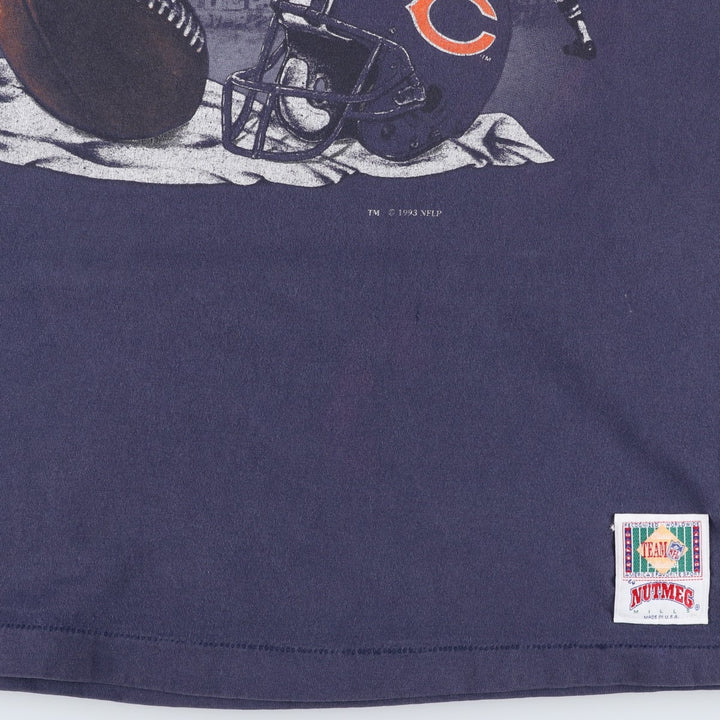 90'S NUTMEG NFL CHICAGO BEARS Sports Print T-Shirt, Made in USA, Men's XL equivalent, Vintage cotton navy blue type Vintage Second Hand