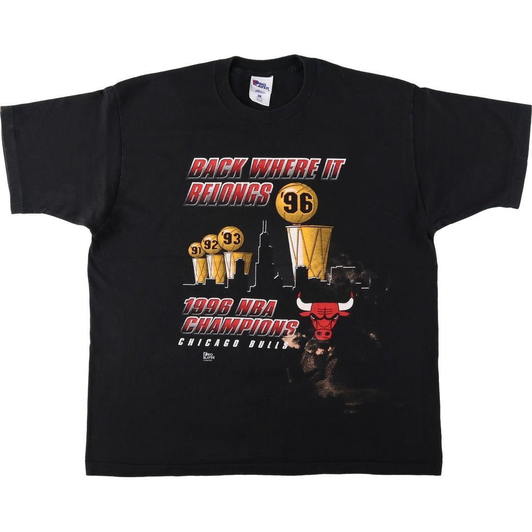 90'S PRO PLAYER NBA CHICAGOBULLS Sports Print T-Shirt, Made in USA, Men's XL (approx.) Vintage cotton black type Vintage Second Hand