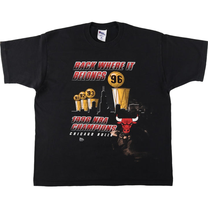 90'S PRO PLAYER NBA CHICAGOBULLS Sports Print T-Shirt, Made in USA, Men's XL (approx.) Vintage cotton black type Vintage Second Hand