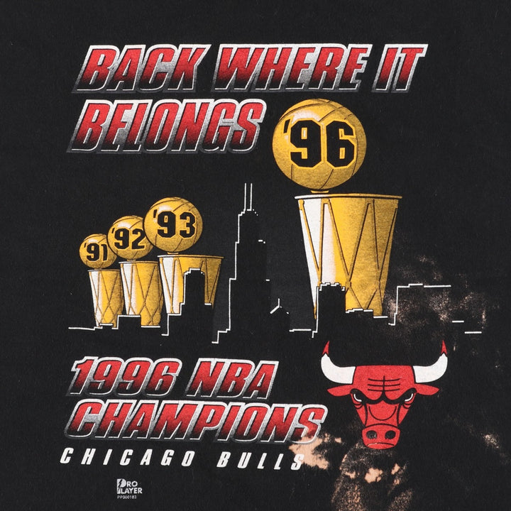 90'S PRO PLAYER NBA CHICAGOBULLS Sports Print T-Shirt, Made in USA, Men's XL (approx.) Vintage cotton black type Vintage Second Hand