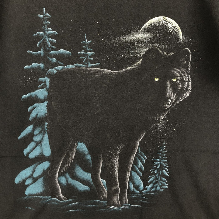 90'S ONEITA Wolf Pattern Animal T-shirt Made in USA Men's L Size Vintage cotton black type Vintage Second Hand