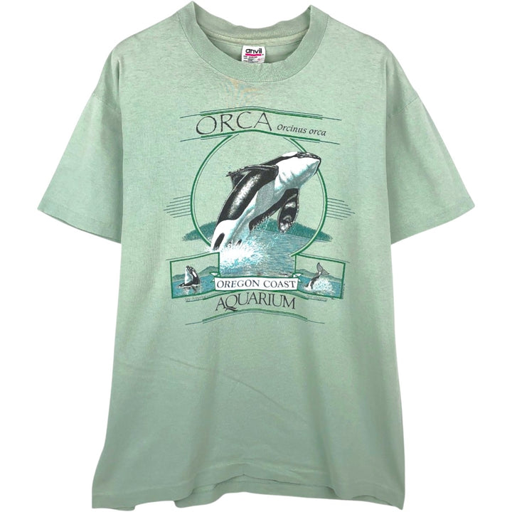 90'S Anvil Orca Pattern Animal T-Shirt, Made in USA, Men's Size L (Equivalent), Vintage cotton Mint green Vintage Second Hand
