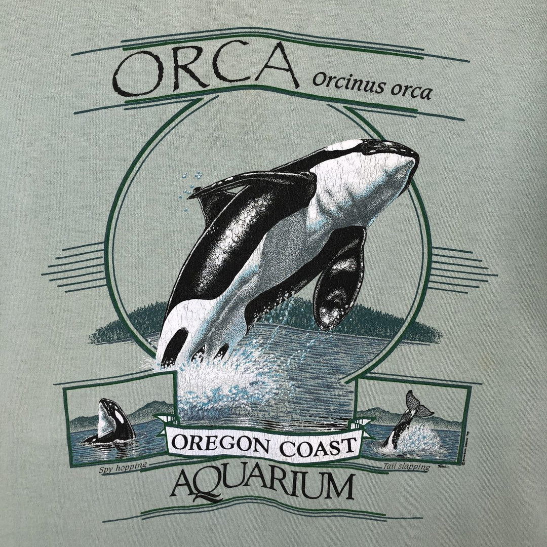 90'S Anvil Orca Pattern Animal T-Shirt, Made in USA, Men's Size L (Equivalent), Vintage cotton Mint green Vintage Second Hand
