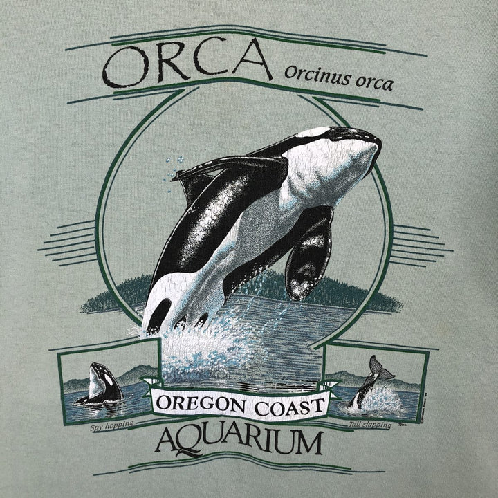 90'S Anvil Orca Pattern Animal T-Shirt, Made in USA, Men's Size L (Equivalent), Vintage cotton Mint green Vintage Second Hand
