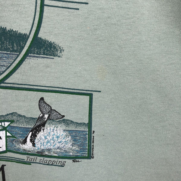 90'S Anvil Orca Pattern Animal T-Shirt, Made in USA, Men's Size L (Equivalent), Vintage cotton Mint green Vintage Second Hand