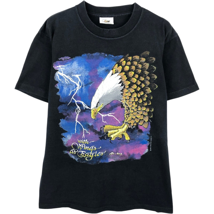 90'S Living EPISTLES Eagle Pattern Animal T-Shirt, Made in USA, Men's Size L (Equivalent), Vintage cotton black type Vintage Second Hand