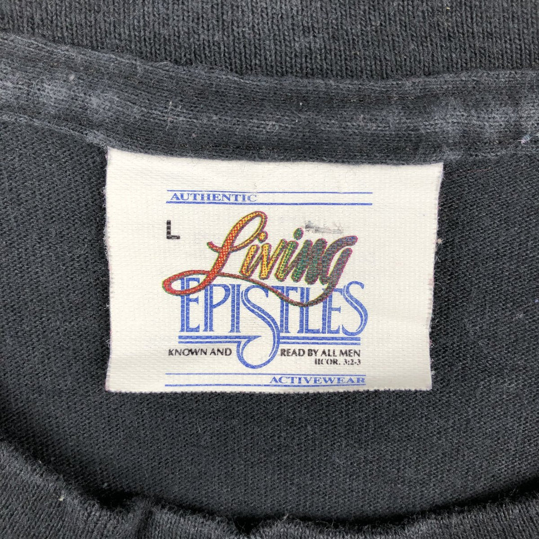 90'S Living EPISTLES Eagle Pattern Animal T-Shirt, Made in USA, Men's Size L (Equivalent), Vintage cotton black type Vintage Second Hand