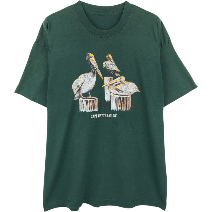 ~90'S Pelican Pattern Animal T-Shirt, Men's XL equivalent, Vintage unclear dark green Vintage Second Hand