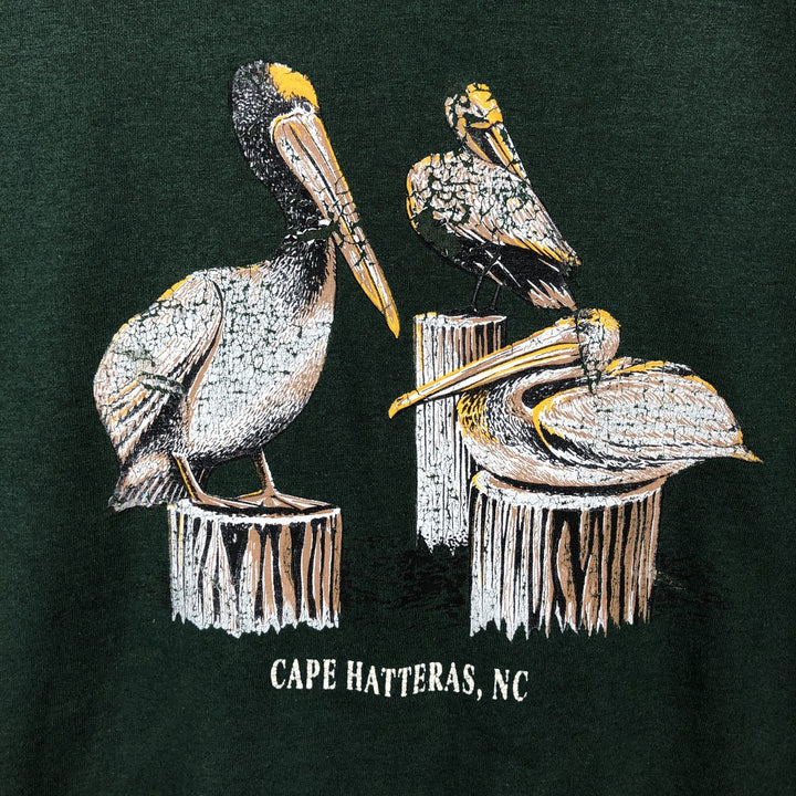 ~90'S Pelican Pattern Animal T-Shirt, Men's XL equivalent, Vintage unclear dark green Vintage Second Hand