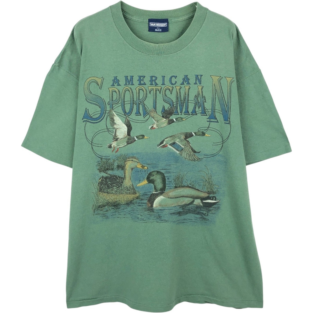 90'S Van Heusen Camo Pattern Animal T-Shirt, Made in USA, Men's Size L (Equivalent), Vintage cotton green type Vintage Second Hand