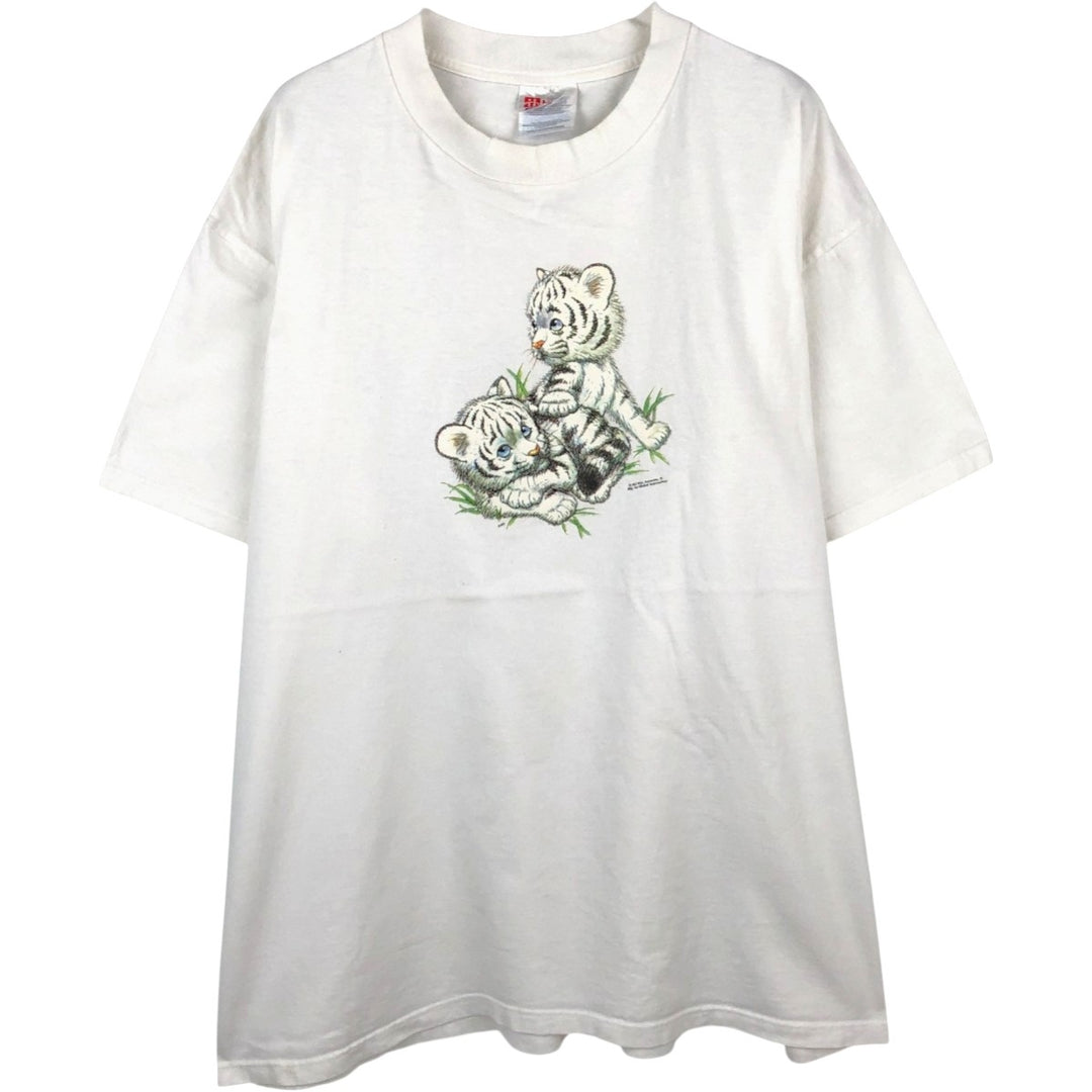 90s-00'S Hanes COMFORT-T Tiger Pattern Animal T-Shirt, Men's XL (approx.) cotton white type Vintage Second Hand