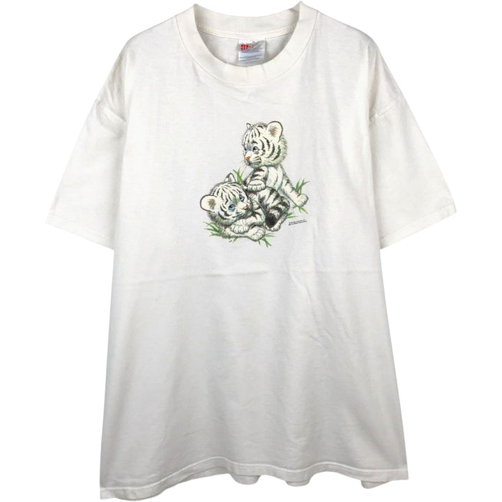 90s-00'S Hanes COMFORT-T Tiger Pattern Animal T-Shirt, Men's XL (approx.) cotton white type Vintage Second Hand