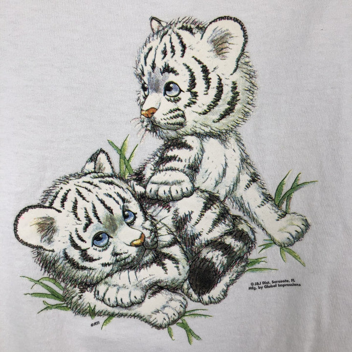 90s-00'S Hanes COMFORT-T Tiger Pattern Animal T-Shirt, Men's XL (approx.) cotton white type Vintage Second Hand