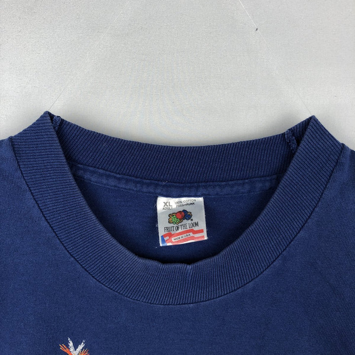 90'S Fruit of the Loom Fish Print Animal T-Shirt, Made in USA, Men's XL (approx.) Vintage cotton Navy blue Vintage Second Hand