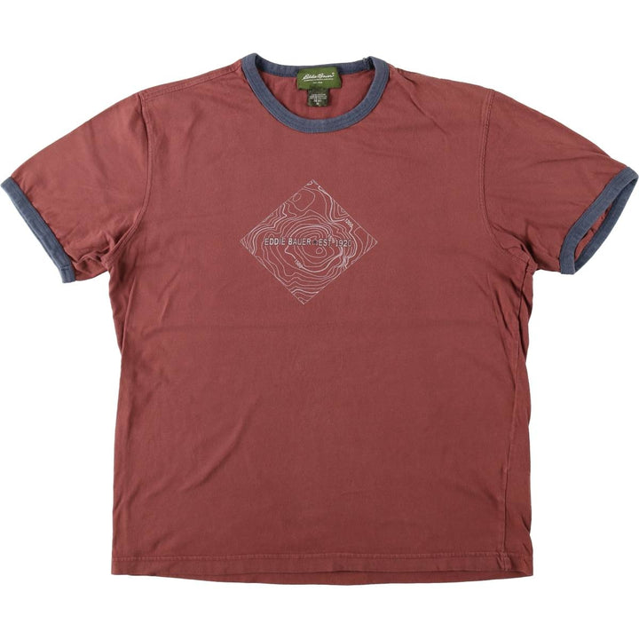 Eddie Bauer Ringer T-shirt, Men's Size M cotton red type reddish brown Vintage Second Hand