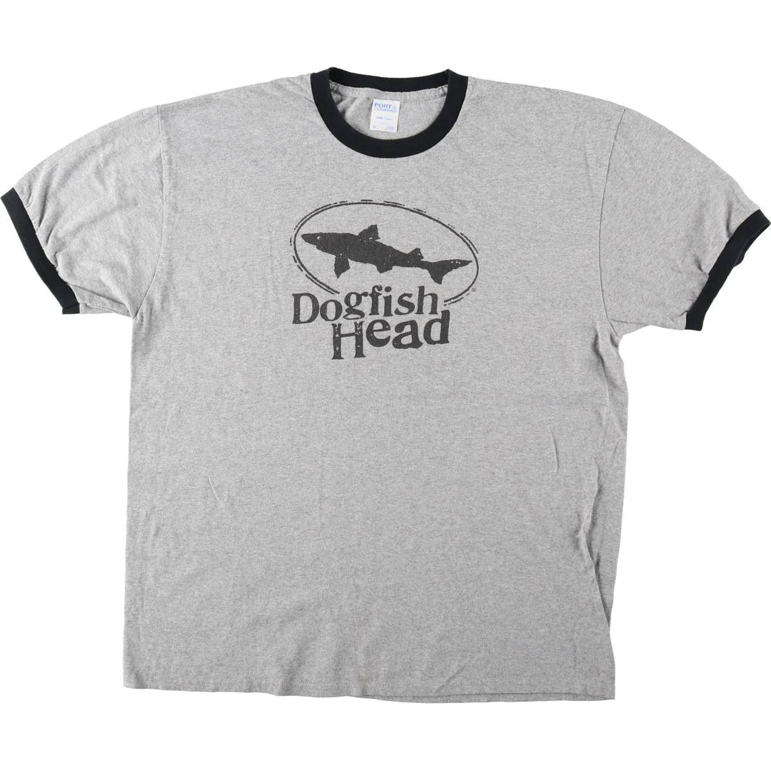 PORT and COMPANY DOGFISH HEAD BREWERY Fish Print Advertising Ringer T-Shirt (Men's XL equivalent) cotton gray type Vintage Second Hand