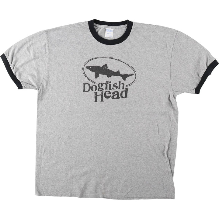 PORT and COMPANY DOGFISH HEAD BREWERY Fish Print Advertising Ringer T-Shirt (Men's XL equivalent) cotton gray type Vintage Second Hand